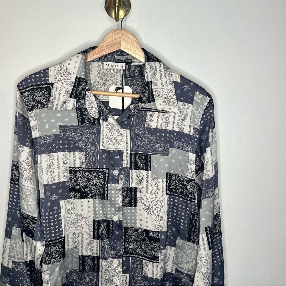 Austin Paisley Print Patchwork Button Down Blouse… - image 4